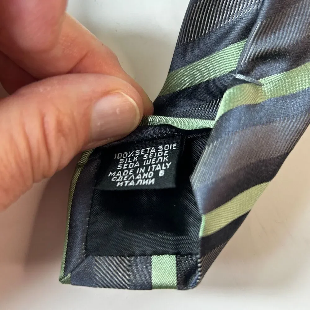 Boss Hugo Boss Men's Gray Green Diagonal Striped 100% Silk Tie